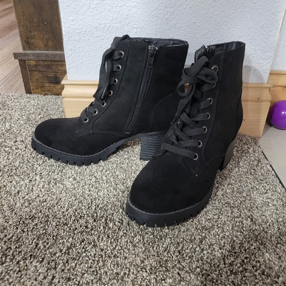 Black Lace-Up Ankle Boots